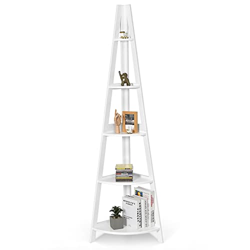 Tangkula 5 Tier Corner Shelf, 69 Inch Tall Corner Bookshelf, 5 Shelf