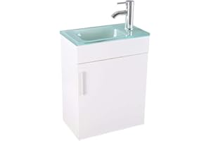 U-Eway Wall Mounted Bathroom Vanity and Sink Combo 18.4"x 10.5",Modern Small Bathroom Vanity Set 27"x 18.4", with Top Clear Glass Bowl, with Faucet Chrome P-Trap Pop Up Drain,Without Mirror (White)