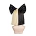 SiYi Half Blonde Black 2 Tone color Short Straight Bob Wig Synthetic Full Wigs with Bow Should Cosplay Wigs for Women Girls