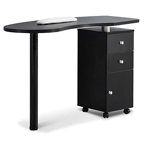 BarberPub Manicure Acetone Resistant Table Nail Table Beauty Salon Nail Station Desk Nail Art Equipment White/Black 0411(0411, Black)