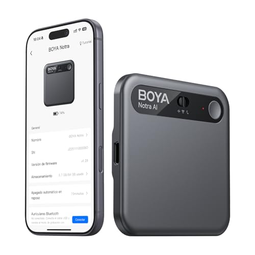 BOYA Notra Grabadora de Voz AI, Control por Aplicación, Transcripción y Resumen con Tecnología IA, 64GB de Memoria, Grabadora de Audio para Conferencias, Reuniones, Llamadas Negro