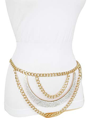 TFJ Women Fashion Belt Hip High Waist Gold Metal Chains Wave Bling Plate Charm XS S M