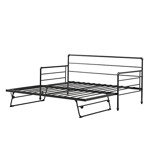 FULLJOJOR Twin Daybed with Trundle, Metal Daybed with Pop Up Trundle
