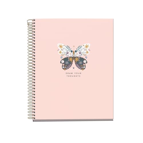 Miquelrius MR46597 - Cahier A5 recyclé - Quadrillage 5 mm - 120 feuilles - 4 bandes de couleur - Spirale - Collection Sweet Butterflies - Papillon rose