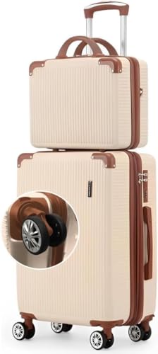 Mala de Bordo 10kg com Frasqueira Bagagem de Mão Expansivel Aprovada ANAC com 4 Rodas duplas 360° Cadeado AntiFurto TSA Mala de Viagem Alça Lateral com Divisória, Leve Resistente Bege