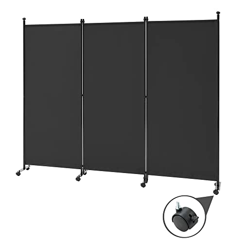 Spurgehom 3 Panel Rolling Room Divider, Folding Partition Privacy ...