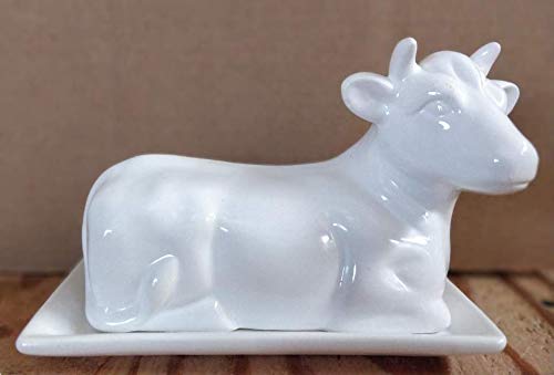 Butter Dish Cow Shaped White Ceramic / Porcelain by Chefcaptain