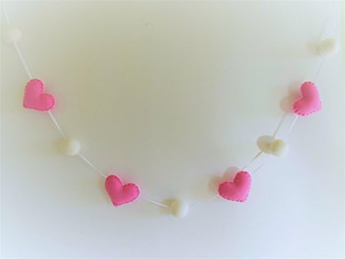Handmade Valentine's day felt heart garland / bunting / banner with felt balls in pink decoration