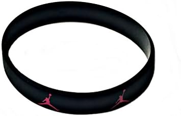Jordan Slim Wristband w/ Jumpman Inspired Logo Sport Silicone Bracelet (BLACK w/ PINK LOGO)