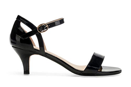 ComeShun Womens Shoes Ankle Strap Open Toe Stilettos Dress Party Bridal Wedding Pumps Low Kitten Heels Sandals (7 US, Black PU) - Thumbnail 2