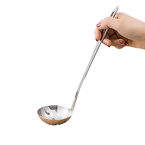 Soup Ladle, Jiayit Stainless Steel Sauce Ladle Handled Spoon Tableware Dinnerware for Home Kitchen or Restaurant (Silver: Strainer Ladle) - Thumbnail 3