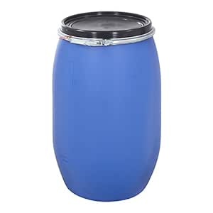 Barril de almacenamiento de plástico con tapa abierta, color azul, 4