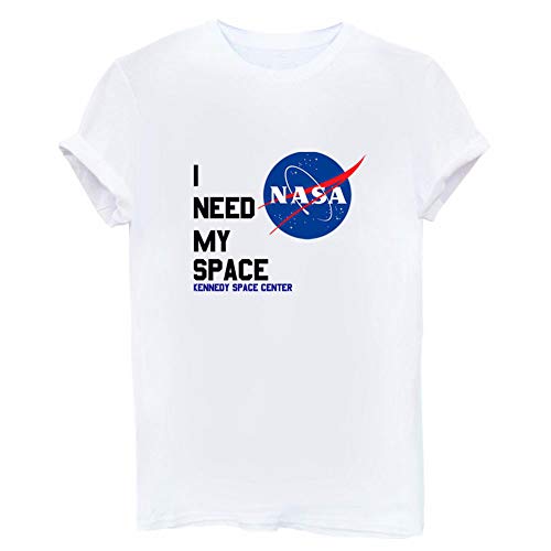 Women Fashion I Need My Space Shirt NASA Shirt Women NASA T Shirt Short Sleeve Tee(XL, Short Sleeve-White)