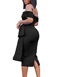 FEIYOUNG vestido de oficina falbala elegante con hombros descubiertos, cintura alta, con cremallera en la espalda