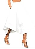 FIYOTE Women High Waist Casual Flared A-Line Pleated Midi Skirt Dresses S-XXL