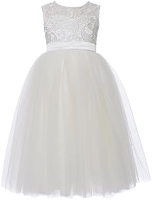 YiYaDawn Girls' Lace Flower Girl Dresses with Bow for Toddlers Size 14 US White