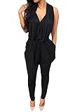 Pink Queen Women's Drape V Neck Casual Long Harem Pants Jumpsuits Rompers