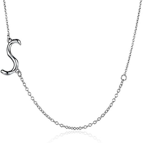 KEB1 Stainless Steel Sideways Necklace Silver Initial 26 Letters Alphabet Personalised Charm Pendant Necklaces from A-Z