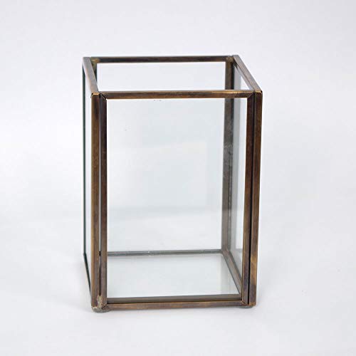 CANDIKO Glass Makeup Brush Holder Cosmetic Organizer Pen Cup Office Accessories Container Box with Pearl Beads – Small Antique Brass