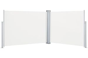 vidaXL Retractable Side Awning, Cream-Made, UV-Proof & Water-Resistant Polyester Fabric, Automatic Roll-Back for Garden, Patio, Balcony, 55.1"x393.7"