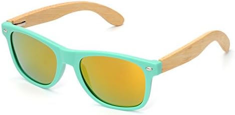 WOODYGAGA Wood Sunglasses Polarized Lenses Green Plastic Frame with Bamboo Legs Eyewear(Green Frame, Yellow Lens)
