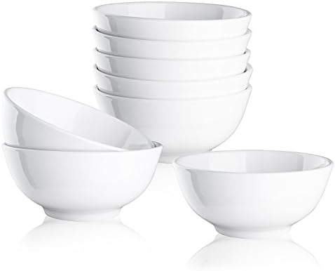 22 OZ Porcelain Cereal / Soup Bowl Set Dinnerware Bowls for Entree Oatmeal Pasta Stews Noodle Salad - 8 Pack White Lead and Cadmium Free