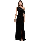 Egorfic One Shoulder Velvet Bridesmaid Dresses with Slit Pleated Mermaid Formal Evening Prom Gown