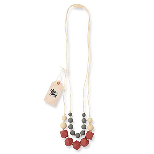 Fox and Finn 'Isabella' Silicone Teething Necklace for Babies | Safety Knotted Silk Rope | Does Not Pull Hair Out | 14 Inch Drop (Marsala + Smoke + Latte) - Thumbnail 2