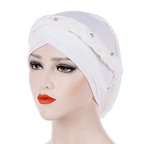 Sunshinehomely Women India Hat Muslim Solid One Tail Chemo Beanie Scarf Turban Warm Wrap Cap (White) - Thumbnail 2