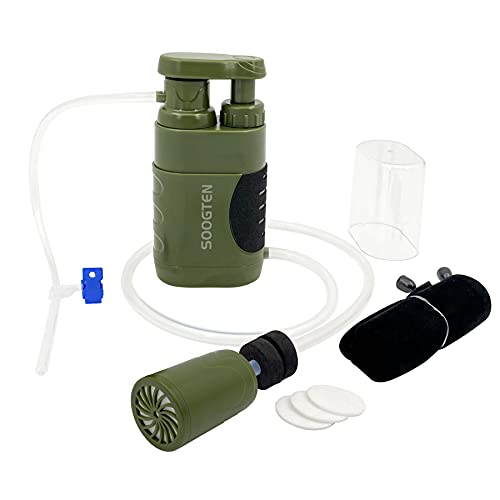 SOOGTEN Wild Emergency Portable Water Filter, Hand Pump Water Filter 0.01 Micron, 4 Filter Stages, Outdoor Gear - Camping, Hiking, Backpacking
