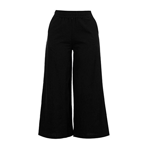 Pervobs Women Pants, Clearance! Women's Causal Loose Elastic Waist Cropped Wide Leg Ankle-Length Pants Trousers (M, Black) - Thumbnail 3