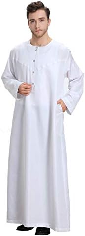 AHSER FASHIONMuslim Thobe for Men with Long Sleeves Arab Thobe Dubai Robe Saudi Style Men Dress