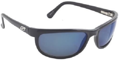 Guideline Eyegear Hatteras Sunglass, Shiny Black Frame, Gray Polarized Lens, Deep Six Blue Mirror, Medium/Large