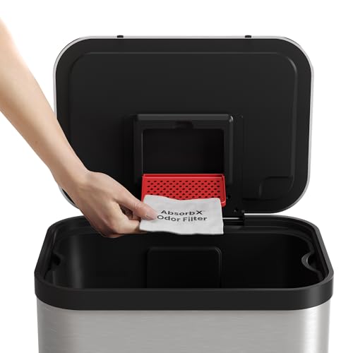 iTouchless Official AbsorbX Trash Can Deodorizer 3-Pack, All Natural Activated Charcoal Odor Absorber Stops Garbage Smells, Air Filter Freshener for 8 Gal and Larger Waste Bins with Compartment