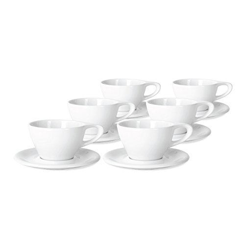 notNeutral LINO 8 oz Porcelain Latte Cups with Saucers | for Specialty Coffee Drinks, Latte, Cappuccino and Tea | for Personal, Restaurant, Commercial Use | Set of 6