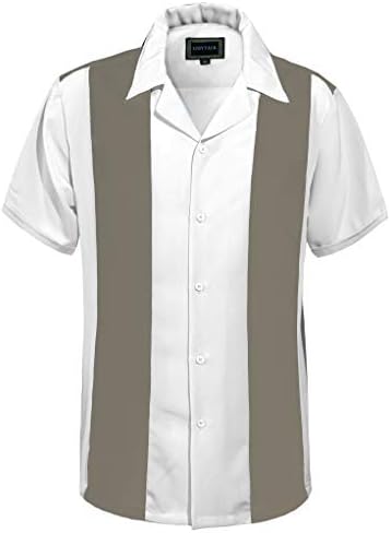 Guytalk Mens Button Down Bowling Shirt, Cuban Style Retro Two Ton Camp Shirt(20 Colors, S-5XL)