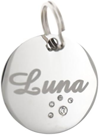 Yippo Accessories Custom Engraved Personalized Round Stainless Steel Pet Paw Diamante Dog Cat ID Tag