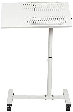HUISEN Furniture Adjustable Laptop Side Table Beside Sofa Bed Metal on Wheels Mobile Cart Rolling Desk Workstation for Bedroom Home Dorm (Metal: White)