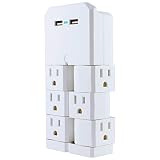 GE UltraPro USB Swivel Outlet Charging Station, 6 Outlets, 2 USB Ports, Outlets Rotate 90 Degrees, Mounting Screw, Power Indicator Light, Wall Tap Outlet Adapter, UL Listed, White, 37064