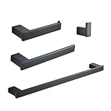4-Piece Bathroom Hardware Set,Towel Bar Accessory Set Towel Hook Toilet Paper Holder Towel Ring Stainless Steel Wall Mounted, Black Painted