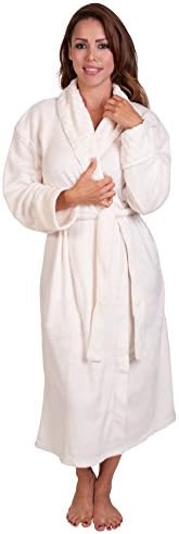 Women Plush Robe 48" Shawl Collar Robe (LARGE/X-LARGE, IVORY)