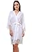 GoldOath Women's Kimono Robes Cotton Lightweight Robe Long Bathrobe Soft Sleepwear V-Neck Ladies Nightwear with Lace Trim White