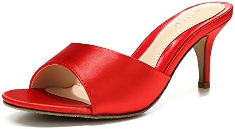red kitten heel mules