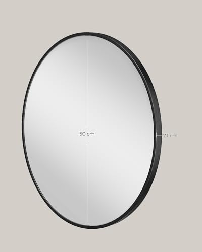 SONGMICS 50cm d Mirror Round Mirror Wall Mirror Metal Frame Easy Mount Modern Bathroom Living Room Bedroom Hallway Entrance Ink Black LWM101BD03