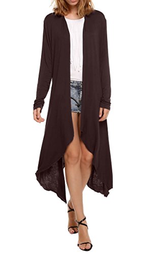 Meaneor Women's Long Sleeve Waterfall Asymmetric Drape Open Long Maxi Cardigan,  XX-Large, Dark Brown