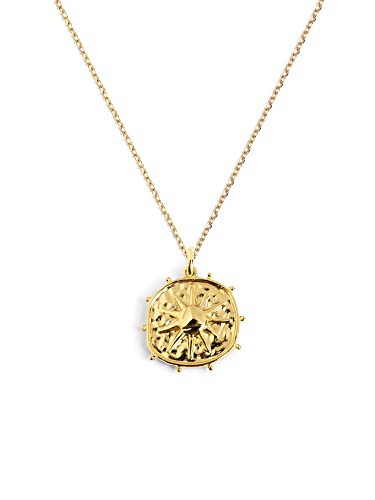 - Collier Solstice Sun. Pendentif en Laiton avec Finition Plaqué Or 18Kt. Chaîne Taille Unique. Bijoux pour Femme