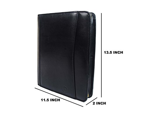 Zippered Genuine Leather Business Portfolio |Easy to Carry Organizer With Writing Pad Holder, Business Card And Pen Slots. IPAD Holder And Flip-Closure Phone Pocket,Black by Aaron Leather (W/o Handle) - Thumbnail 4
