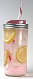 Mason Drinking Jar with Straw and Sip Lid - 24 oz., Red