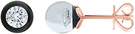 GSL Certified 1/3ct tw Diamond in Black Glass Stud Earrings in 14K Rose Gold (I1)