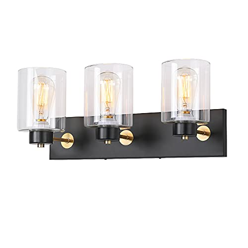 SINMILA Black Vintage Bathroom Vanity Light Fixtures with Modern Glass